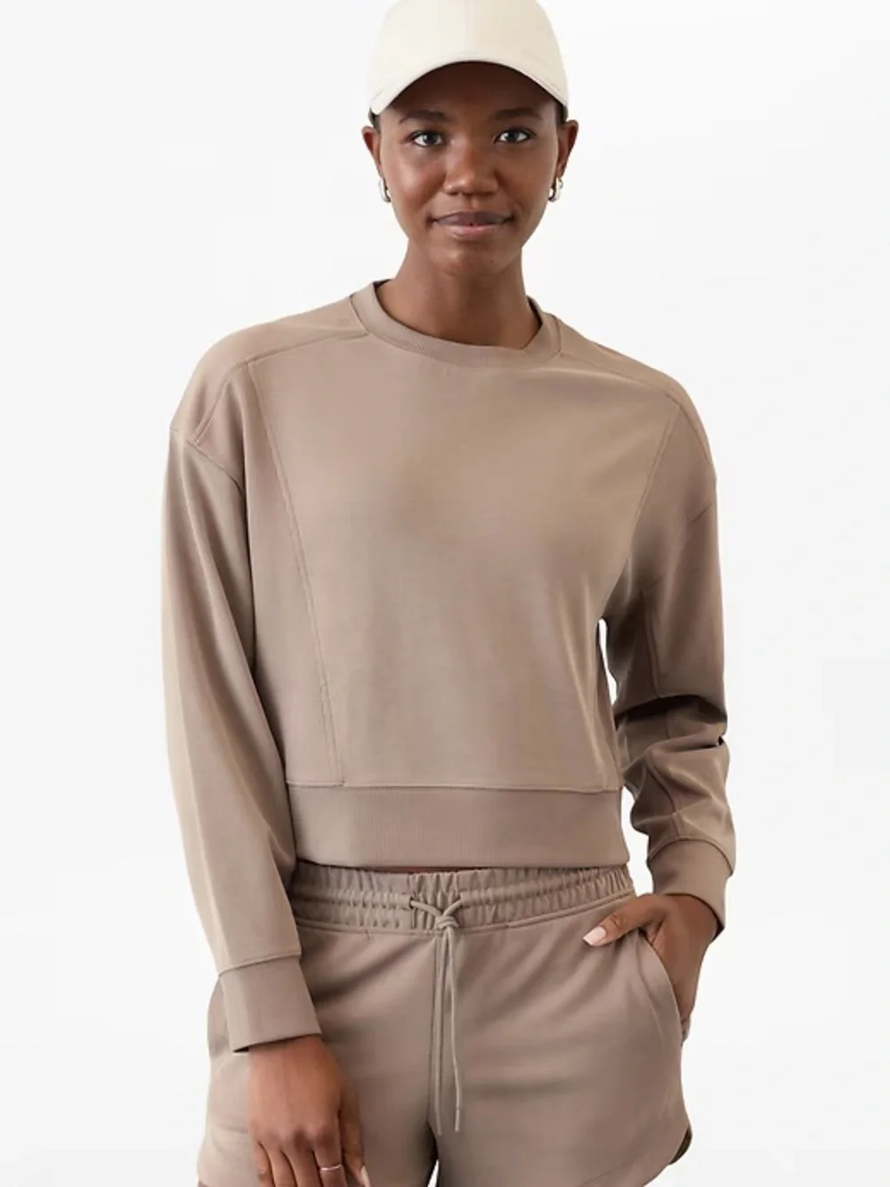Athleta Seasoft Rib Crewneck Sweatshirt (medium) Pyrite nude/tan - Picture 2 of 7
